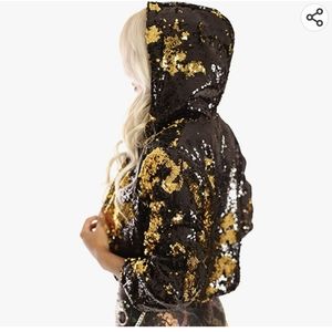 S/M Cropped Sequin Hooded Jacket NWOT